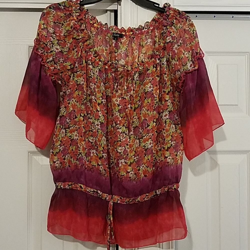 Sele flower tie front blouse